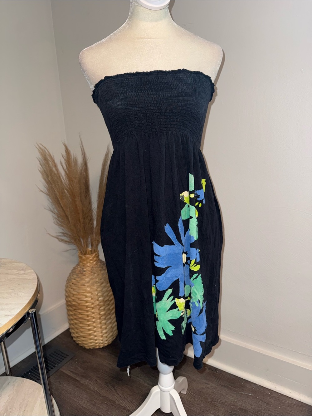 Old Navy Black Strapless Floral Tube Dress